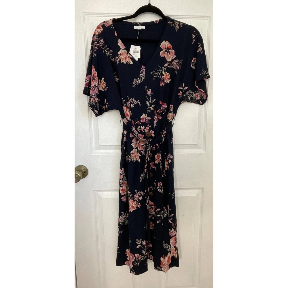 NWT J. Jill Midi A-Line Dress Women's XS Blue Floral V-Neck Dolman Sleeve Casual